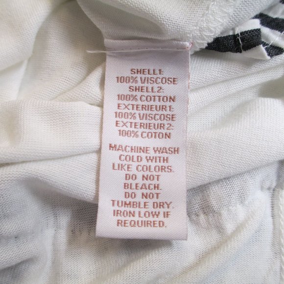 Scripted White Short Sleeve Top with Black and White Striped Tiered Hem  Size S - Picture 9 of 13